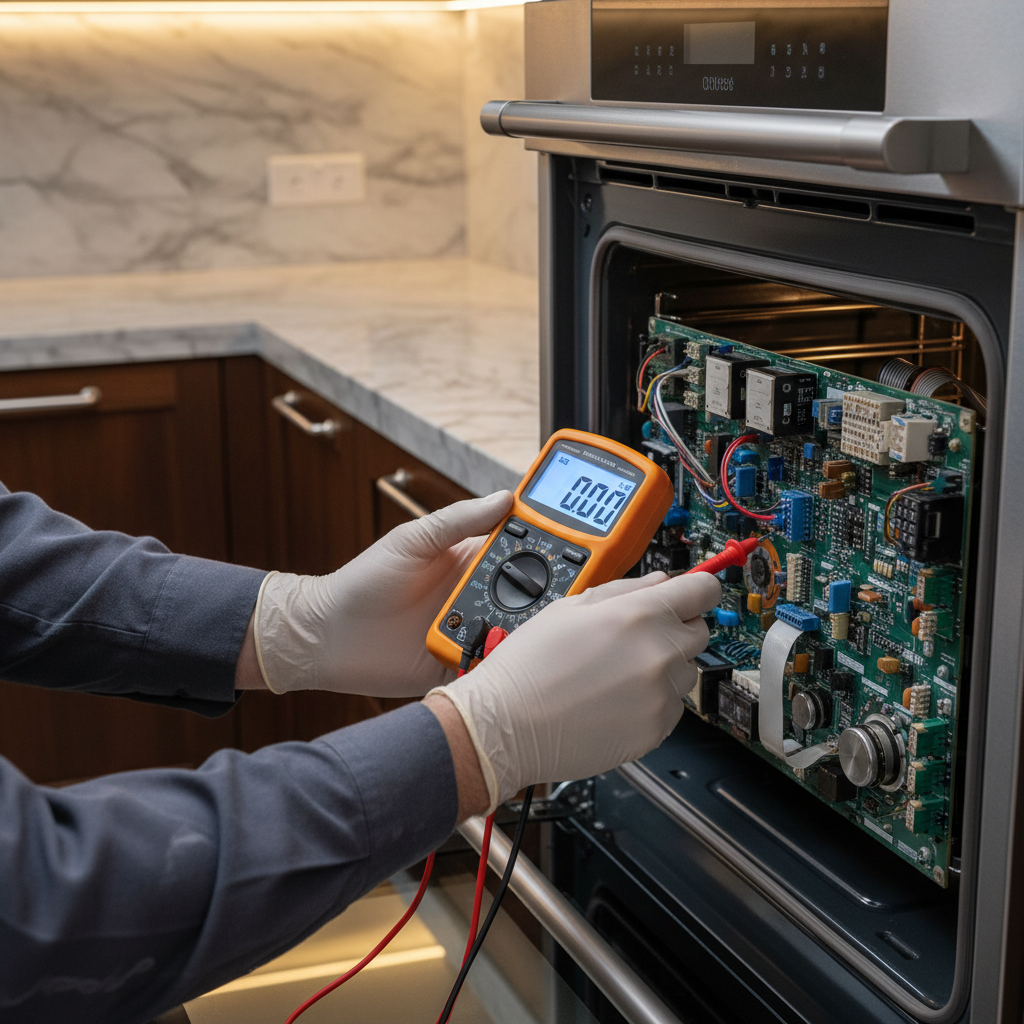 Technician using diagnostics on a premium appliance